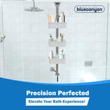 Blue Canyon Over Screen Height Adjustable Bath Shelf, No Drill Shower Shelf, Rust Resistant, Bathroom Storage for Shower Gel, Soap, Shampoo & More, Shower Basket Organiser with Suction, White & Silver