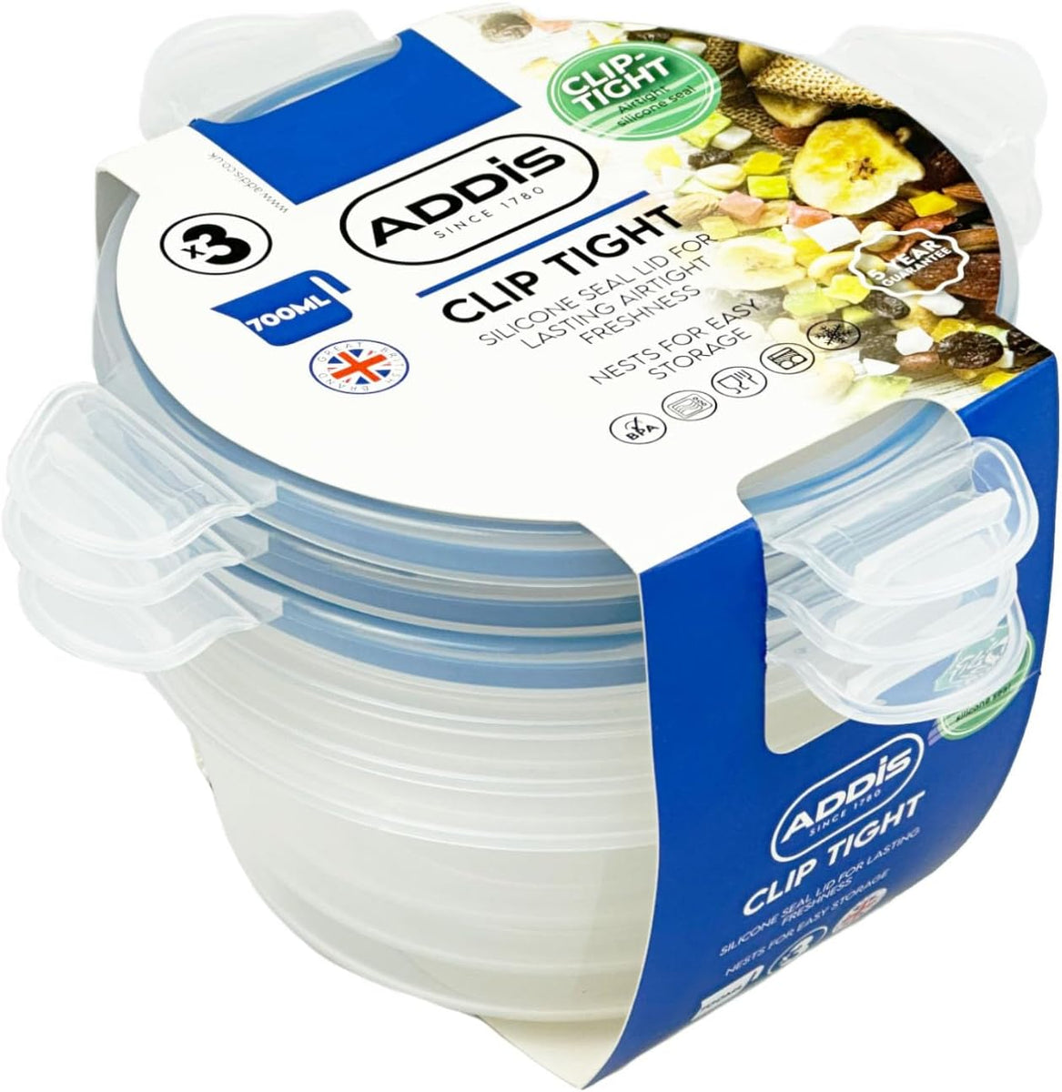 Addis Clip Tight Food Storage Containers 700 ml Round Pack Of 3 Airtig ...