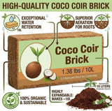 Coco Coir Brick 10L – Natural Compressed Coconut Coir Compost Block for Plants, Seed Starting & Potting Mix, Expands with Water, Pack of 1, 3, 5, 10