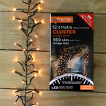 Premier 960 LED Multi Action Supabrights Cluster Lights With Timer - Vintage Gold/Green Cable