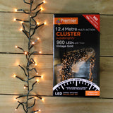 Premier 960 LED Multi Action Supabrights Cluster Lights With Timer - Vintage Gold/Green Cable