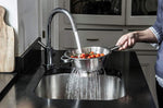 Pendeford Stainless Steel Deep Long Handled Colander - Freestanding with Round Base, Round Handles For Vegetables, Fruits, Kitchen Accessories, Pasta Filter, Easy Strainer