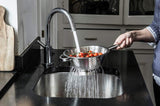Pendeford Stainless Steel Deep Long Handled Colander - Freestanding with Round Base, Round Handles For Vegetables, Fruits, Kitchen Accessories, Pasta Filter, Easy Strainer