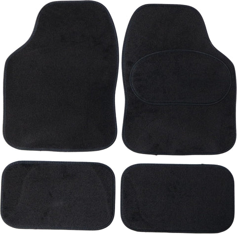 Streetwize Standard Universal Car Mat Set Flexible Black Velour Matching Trim Universal Fit Front Rear Heelpad Non-Slip Backing Velour - Black/Black Binding - 4 Piece