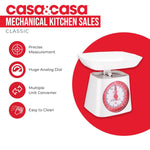 Casa&Casa Mechanical Kitchen Scales, Food Weighting Scale with Classic Analog Display, Weight kg and lb for Meal Prep, Cooking & Baking, Precise Graduation 1g, White