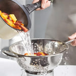 Pendeford Stainless Steel Deep Long Handled Colander - Freestanding with Round Base, Round Handles For Vegetables, Fruits, Kitchen Accessories, Pasta Filter, Easy Strainer