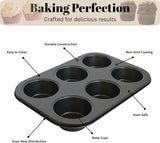 6 Cup Muffin Pan Non-Stick Cupcake Baking Tray | Carbon Steel Muffin Tin for Baking Cupcakes, Muffins, Mini Cakes & Desserts