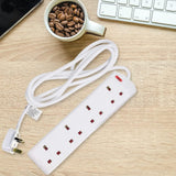 Extension lead 4 Gang Way 2M,Power Adapter, Multi Socket Mains Strip White Extension Lead UK Pin Plug and Cable, (4 GANG 2 M, WHITE)