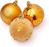 Premier 9 Pack of 6cm Caramel Christmas Baubles – Decorated Shatterproof Ornaments with Glitter and Jewel Detailing for Tree Decoration