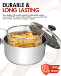 Basiks Wire Housewares Chip Frying Basket With Handle To fit 9" Pan - Stainless Steel Frying Pan - Deep Fryer for Straining French Fries and Various Foods - Silver