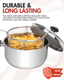 Basiks Wire Housewares Chip Frying Basket With Handle To fit 9" Pan - Stainless Steel Frying Pan - Deep Fryer for Straining French Fries and Various Foods - Silver