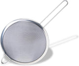 Fackelmann Initial Sieve Stainless Steel, Fine Metal Mesh with Rim, Long Handle, for Sifting Straining & Draining, Food Kitchen Drainer, Pasta & Rice Strainer, Large 20cm Diameter Colander