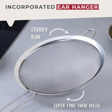 Fackelmann Initial Sieve Stainless Steel, Fine Metal Mesh with Rim, Long Handle, for Sifting Straining & Draining, Food Kitchen Drainer, Pasta & Rice Strainer, Large 20cm Diameter Colander