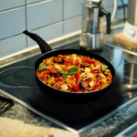 CookClassic Deep Stir Blini/One Egg Wok Non Stick Deep Frying Pans Black For Cooking 15 - 28cm