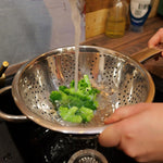 Pendeford Stainless Steel Deep Long Handled Colander - Freestanding with Round Base, Round Handles For Vegetables, Fruits, Kitchen Accessories, Pasta Filter, Easy Strainer
