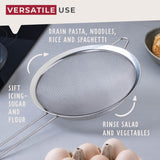 Fackelmann Initial Sieve Stainless Steel, Fine Metal Mesh with Rim, Long Handle, for Sifting Straining & Draining, Food Kitchen Drainer, Pasta & Rice Strainer, Large 20cm Diameter Colander