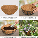 Coco Hanging Basket Liner 12", 14", 16" – Natural Coconut Coir Basket Liner for Flower Hanging Baskets, Durable Replacement Plant Pot Liner for Indoor & Outdoor Garden
