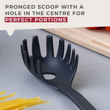 Fackelmann INITIAL Spaghetti Spoon, Non-Stick Anti-Scratch Plastic Server, Pronged Pasta Fork with Portion Measure, Serving Spoon, Scoop & Drain Heat-Resistant Utensil to 200 Degree Celsius, 30cm