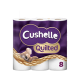 Cushelle Quilted 3 Ply Toilet Roll Tissue Paper – Super Soft & Strong Tissue Rolls, 8 Rolls per Pack – Available in Multipacks (1 to 6 Packs)