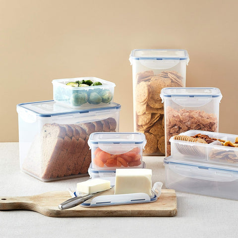 LocknLock Clear Rectangular Plastic Food Storage Container Cereal Dispenser with Flip Top Lid – Clear/Blue – Airtight 180ml to 3.4L