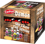 CarPlan Demon 7 Piece Car Cleaning Kit Gift Pack, Car Wash Snow Foam Shampoo, Wheel Cleaner, Tyre Shine, Spray On Shine, Interior and Exterior Cleaner, Sponge and Air Freshener