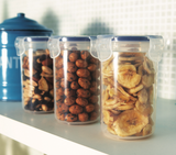 LocknLock Clear Rectangular Plastic Food Storage Container Cereal Dispenser with Flip Top Lid – Clear/Blue – Airtight 100ml to 1.8L