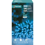 Premier Decorations 1000 Battery Operated LED Treebrights Timelights, 100m Multi-Action String Christmas Lights – Indoor/Outdoor, Timer Function – Available in White, Blue, Multi, Rainbow, Vintage Gold & Warm White (Green Cable)