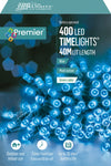 Premier 400 LED Multi-Action Battery-Operated Timelights | Indoor & Outdoor LED String Lights – Vintage Gold / Blue / Rainbow / Warm White on Green Cable