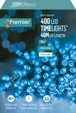 Premier 400 LED Multi-Action Battery-Operated Timelights | Indoor & Outdoor LED String Lights – Vintage Gold / Blue / Rainbow / Warm White on Green Cable