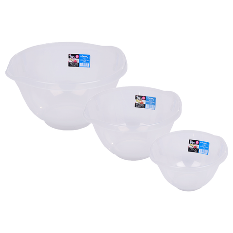 Wham Clear Plastic Mixing Bowl with Non Slip Teal Base, Handle and Pour Spout, Meal Prep, Baking, Cooking 2L - 7L
