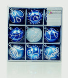 Premier Set of 9 Christmas Decorated Tree Baubles Balls 6cm – Available in 10 Colours (Midnight Blue, Champagne Gold, Green, Ice Blue, Pink, Purple, Red, Rose Gold, Silver, White)
