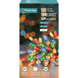 Premier 100 LED Timelights Battery Operated 10m Multi-Action String Christmas Tree Lights – Available in Multiple Colors & Cables