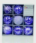 Premier Set of 9 Christmas Decorated Tree Baubles Balls 6cm – Available in 10 Colours (Midnight Blue, Champagne Gold, Green, Ice Blue, Pink, Purple, Red, Rose Gold, Silver, White)