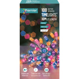 Premier 100 LED Timelights Battery Operated 10m Multi-Action String Christmas Tree Lights – Available in Multiple Colors & Cables