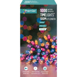 Premier Decorations 1000 Battery Operated LED Treebrights Timelights, 100m Multi-Action String Christmas Lights – Indoor/Outdoor, Timer Function – Available in White, Blue, Multi, Rainbow, Vintage Gold & Warm White (Green Cable)