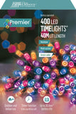 Premier 400 LED Multi-Action Battery-Operated Timelights | Indoor & Outdoor LED String Lights – Vintage Gold / Blue / Rainbow / Warm White on Green Cable