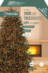 Premier 2000 LED Multi Action Christmas Treebrights with Timer – Indoor & Outdoor String Lights – Available in White, Multi, Red, Vintage Gold, Red/White/Blue & Warm White on Green Cable