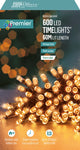 Premier 600 LED Multi-Action Battery Operated Christmas TIMELIGHTS™ – Indoor/Outdoor String Lights with Timer – Vintage Gold, White/Warm White, Blue, Rainbow (Green Cable)