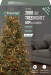 Premier 2000 LED Multi Action Christmas Treebrights with Timer – Indoor & Outdoor String Lights – Available in White, Multi, Red, Vintage Gold, Red/White/Blue & Warm White on Green Cable