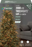 Premier 2000 LED Multi Action Christmas Treebrights with Timer – Indoor & Outdoor String Lights – Available in White, Multi, Red, Vintage Gold, Red/White/Blue & Warm White on Green Cable