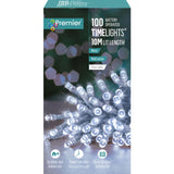 Premier 100 LED Timelights Battery Operated 10m Multi-Action String Christmas Tree Lights – Available in Multiple Colors & Cables