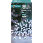 Premier Decorations 1000 Battery Operated LED Treebrights Timelights, 100m Multi-Action String Christmas Lights – Indoor/Outdoor, Timer Function – Available in White, Blue, Multi, Rainbow, Vintage Gold & Warm White (Green Cable)