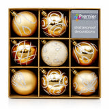 9 x 60mm Luxury Premium Glitter Christmas Baubles, Christmas Tree Decorations, Decorative Bauble Balls, 8 Colour Options: Midnight Blue, Silver, Champagne Gold, White, Caramel, Black, Green & Plum & 150pc Metal Hooks