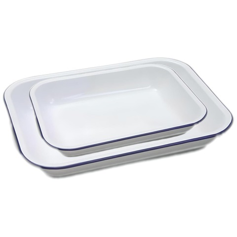 Falcon Enamel Oblong Pie Dish Bakepan - Traditional White Baking Tray with Blue Rim  28cm - 34cm Perfect for Pies, Puddings & Roasting