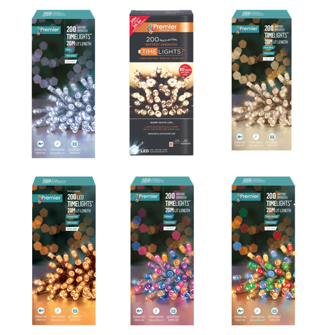 Premier Battery Operated 200 Flexbright LEDs Multi-Action String Lights with Timer – Indoor & Outdoor Decorative Fairy Lights (Available in Multiple Colours & Cable Options)