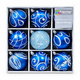 9 x 60mm Luxury Premium Glitter Christmas Baubles, Christmas Tree Decorations, Decorative Bauble Balls, 8 Colour Options: Midnight Blue, Silver, Champagne Gold, White, Caramel, Black, Green & Plum & 150pc Metal Hooks