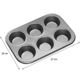 Chef Aid 6 Cup Large Muffin Pan, Non-Stick Cupcake Tray Baking Mould, Grey
