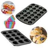 24 Cup Mini Muffin Bakeware Cupcake Baking Sheet Oven Tray Silicone Mould Bakeware Cookies Pan - Black