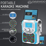 Daewoo Bluetooth Portable Karaoke Machine with 2 Wired Microphones and CD Disks, 5 inch Digital LCD Display Screen, 3.5mm AUX Input, CD, MP3, USB Connection, LED Lights & 2 Mic In Jacks