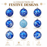 9 x 60mm Luxury Premium Glitter Christmas Baubles, Christmas Tree Decorations, Decorative Bauble Balls, 8 Colour Options: Midnight Blue, Silver, Champagne Gold, White, Caramel, Black, Green & Plum & 150pc Metal Hooks